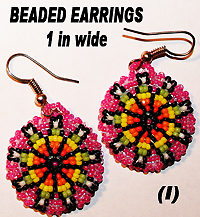 Beaded Round Earrings-Pink-I