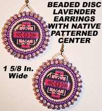 Native American Beaded Lavender Disc Earrings