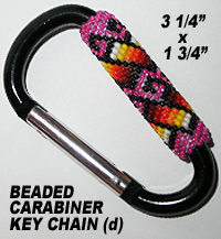Native American Beaded Carabiner Key Chain, Pink, Fire Colors, Black