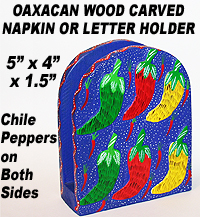 Oaxacan Wood Carved Letter/Napkin Holder with Chile Peppers