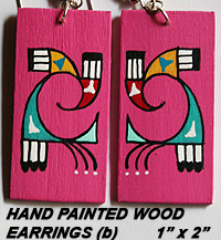 Native American Pink Hand Painted Wood Earrings