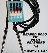 Native American Beaded Bolo Tie with 4 Feathers