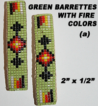 Native American Beaded Green Barrette Set with Fire Colors