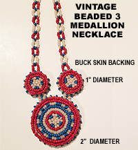 Vintage Native American Beaded 3 Medallion Necklace