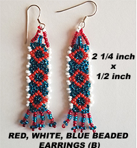 Native American Beaded Red Blue White Earrings