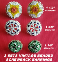 Vintage Native American Beaded Medallion Screwback Earrings