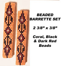 Native American Beaded Barrettes, Coral, Black, Red