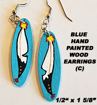 Native American Hand Painted Wood Earrings with Feather