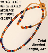 Vintage Native American Peyote Stitch Beaded Necklace with Bone Closure