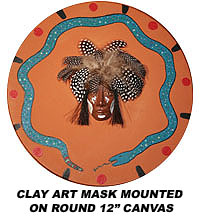 Native American Clay Mask on Round Canvas