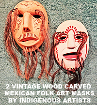 2 Mexican Folk Art Wood Masks